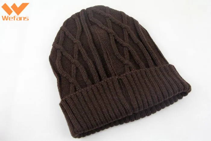 
Wefans Winter Solid Color Custom Embroidered Logo Merino Wool plus velvet twist reverse knit wool Beanie Hat 