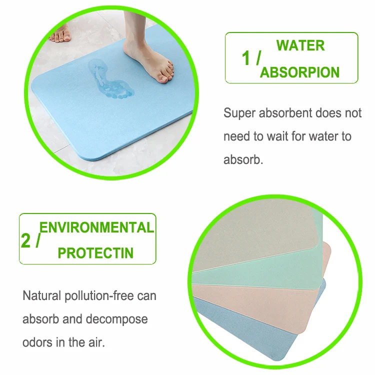 Quick dry diatomaceous earth diatomaceous earth stone bath mats