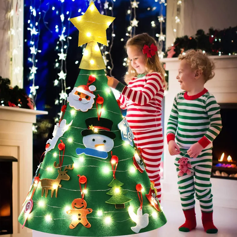 
Xmas Gift Led Lights 3D DIY Felt Christmas Tree with 18PCS Hanging Ornaments  (62054805922)