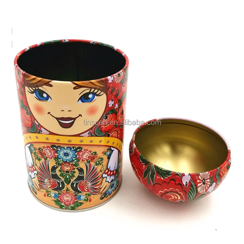 Traditional tin doll shaped tea box for souvenir