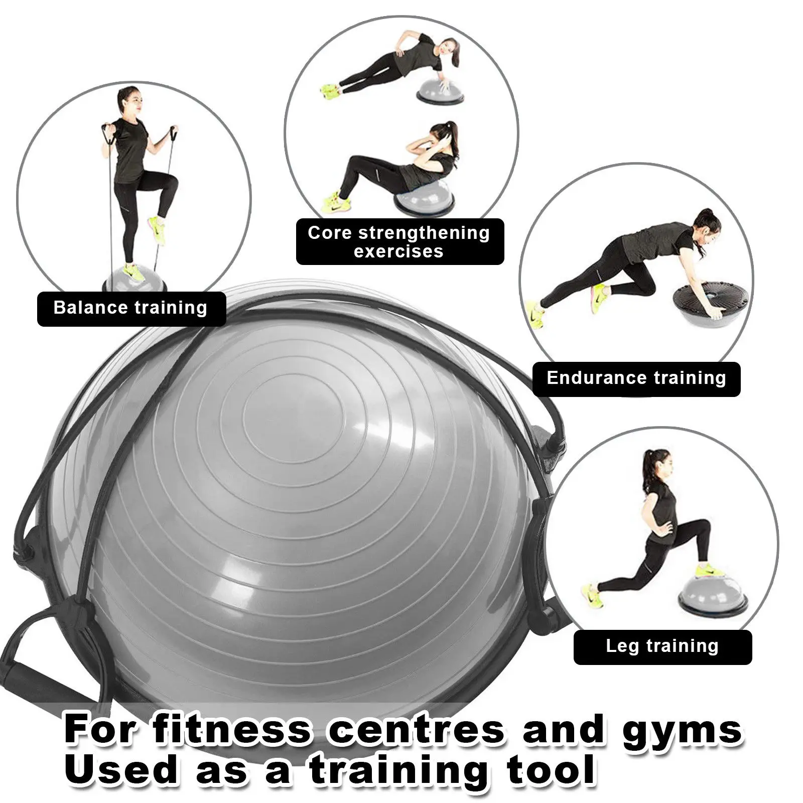 Half ball Exercise Balance Trainer W/resistance band &pump /Yoga/AIr dome /Fitness