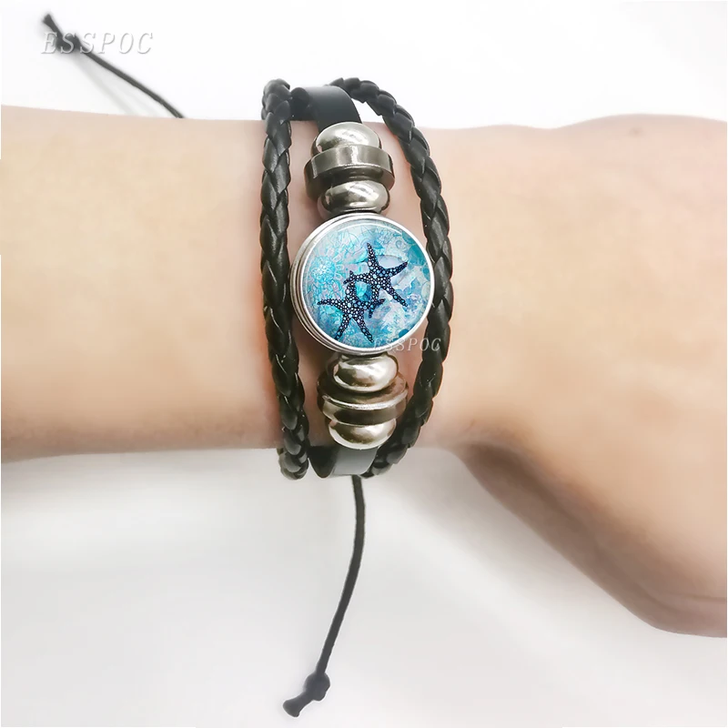 Sea Animals Bracelets Starfish Turtle Dolphin Glass Cabochon Bracelet For Men Women