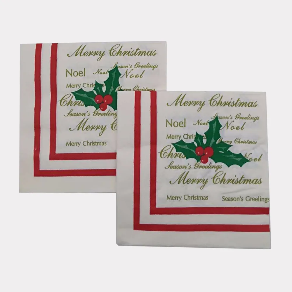Likable Happy Christmas Paper Napkin Printed 33cm Festival Napkins Colorful Cloth Square Table Decoration