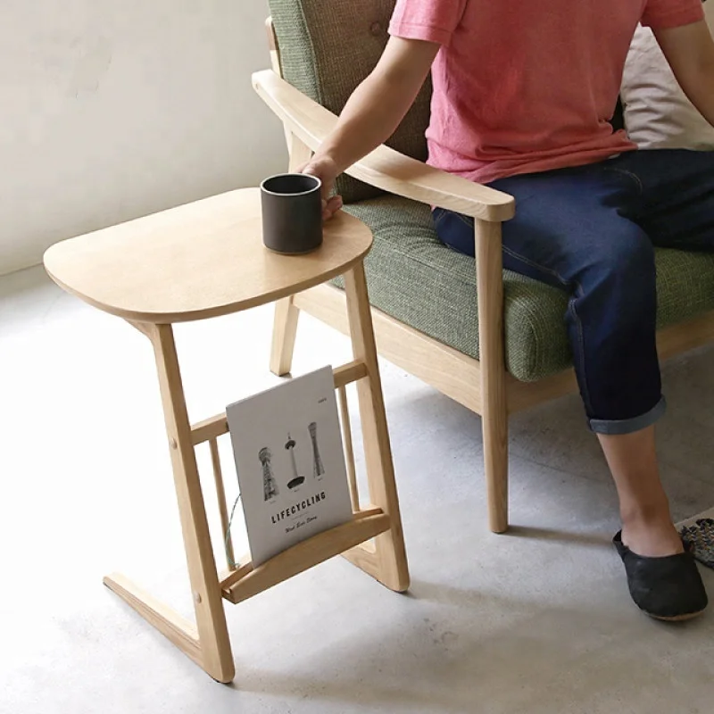 Натуральный Бамбуковый боковой C-столик для дивана с держателем для магазина, деревянный боковой столик для закусок