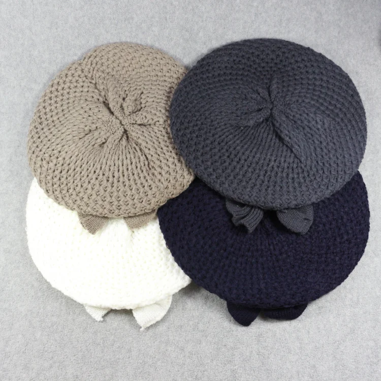 HZM-16285 Low Price Customized Logo soft Korean stylish flower beret cap with bowknot