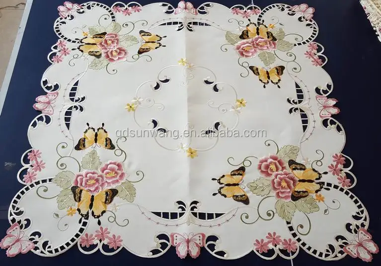 satin fabric embroidery table cloth wedding with hand cutwork