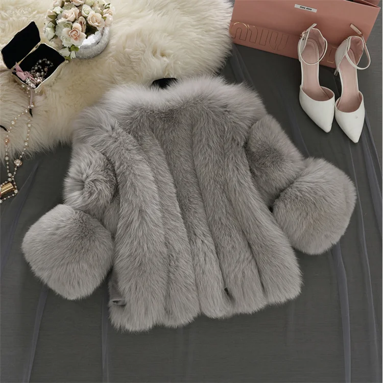Elegant Ladies Fox Fur Overcoat/White /Pink /Grey Whole Skin Faux Fur Coat/ Fluffy Fur Coat for Woman