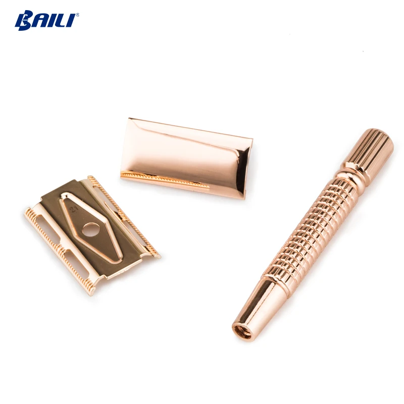 Hot Selling Rose Gold Metal Razor 3 Pieces Double Edge Safety Razor