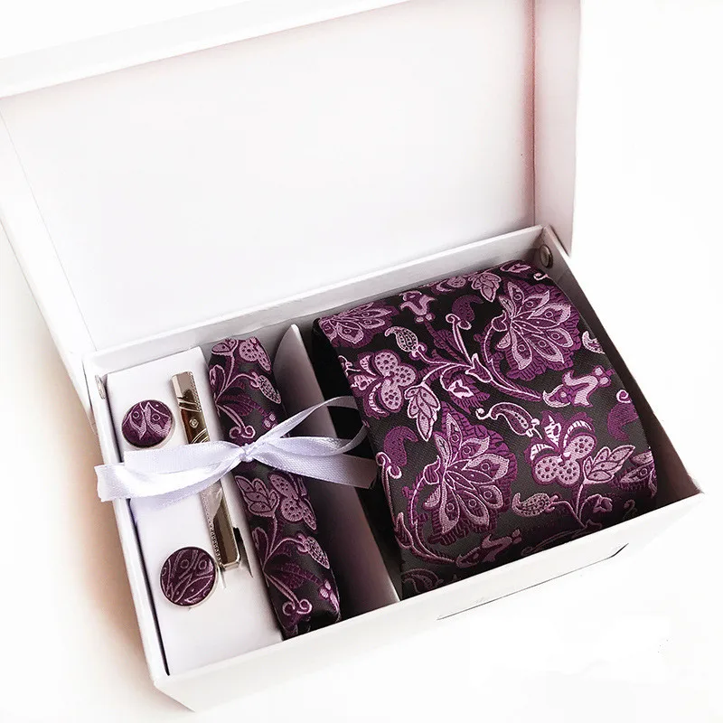 Best selling products dark color microfiber paisley christmas gift set men tie set gift