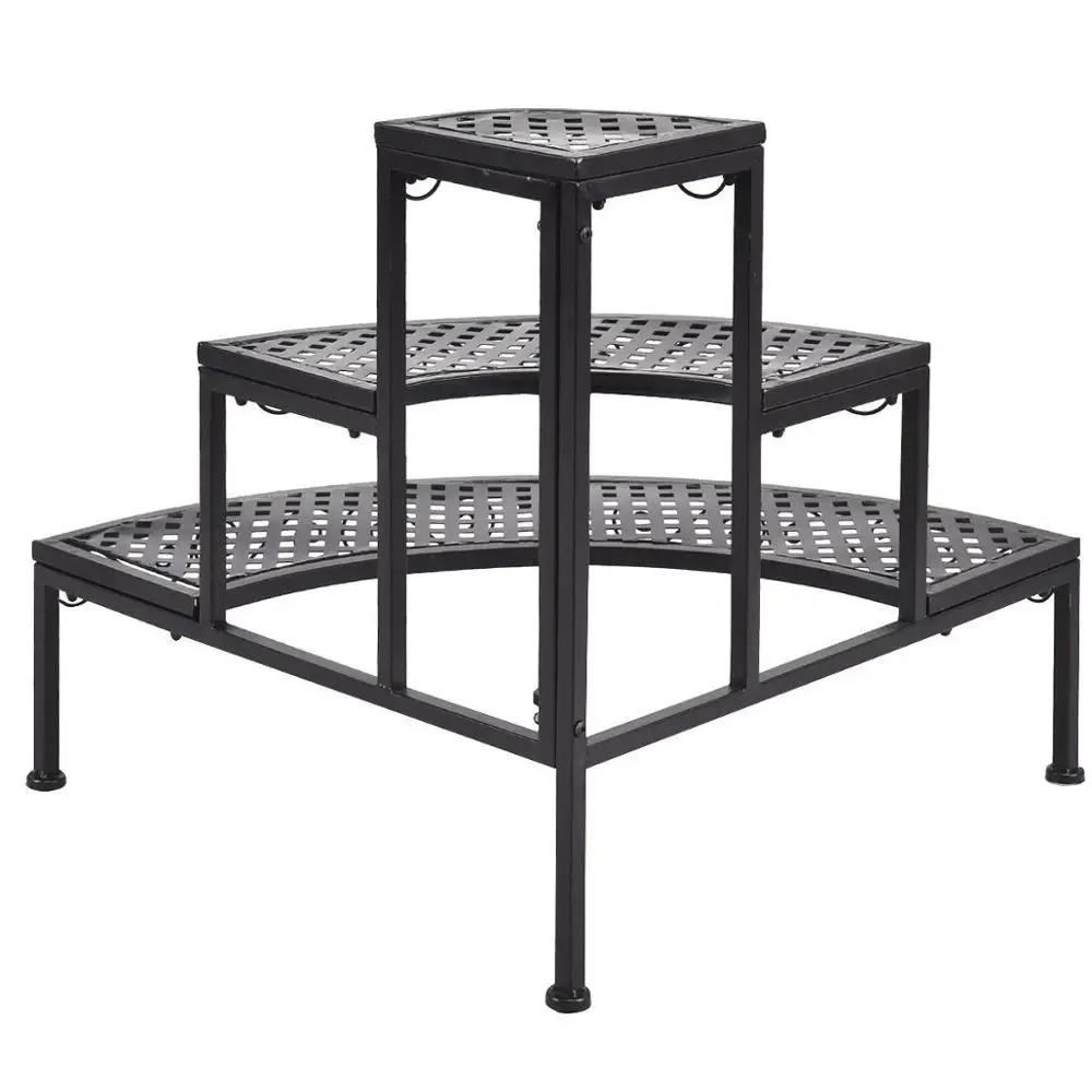 Customized 3-Step Metal Flower Pot Holder with Iron Shoe Stand For Home Balcony Corner Plant Holder and Outdoor Garden Pot Trays