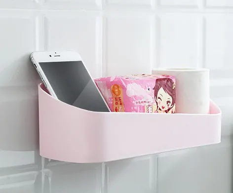 Power paste wall hanging plastic non-perforating wall receiving shelf geometric shape bathroom shelf in the toilet