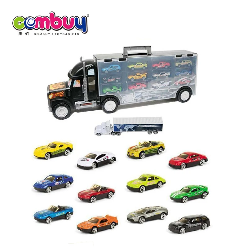 Large diecast model car set transport railer carrier container truck toy