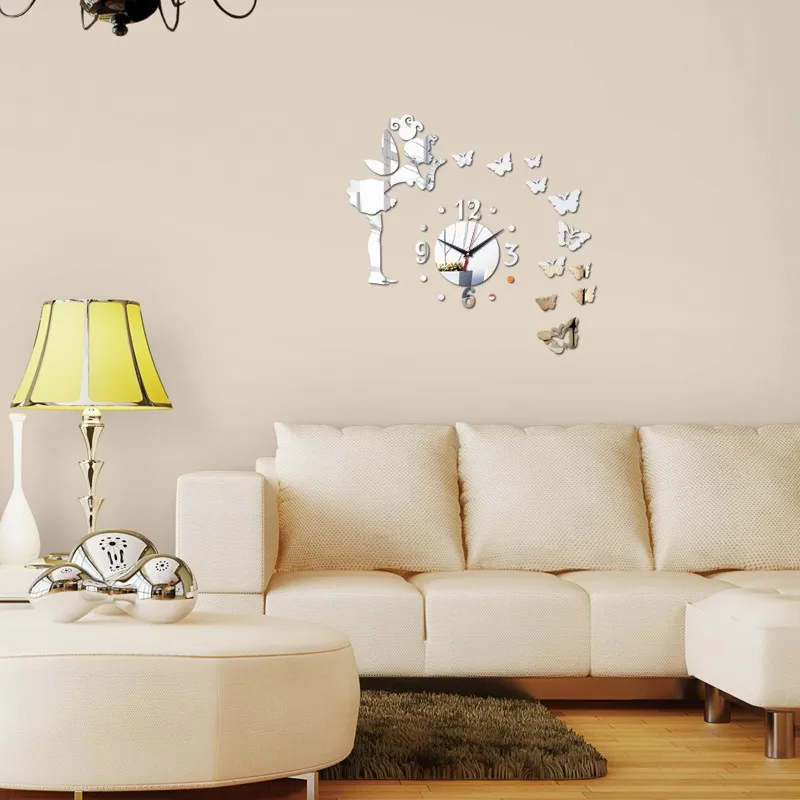 
DIY butterfly fairy room decoration acrylic wall clock 3d mirror 