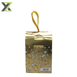 Custom gold fancy paper hand cream and lip balm set christmas gift box with hanging rope