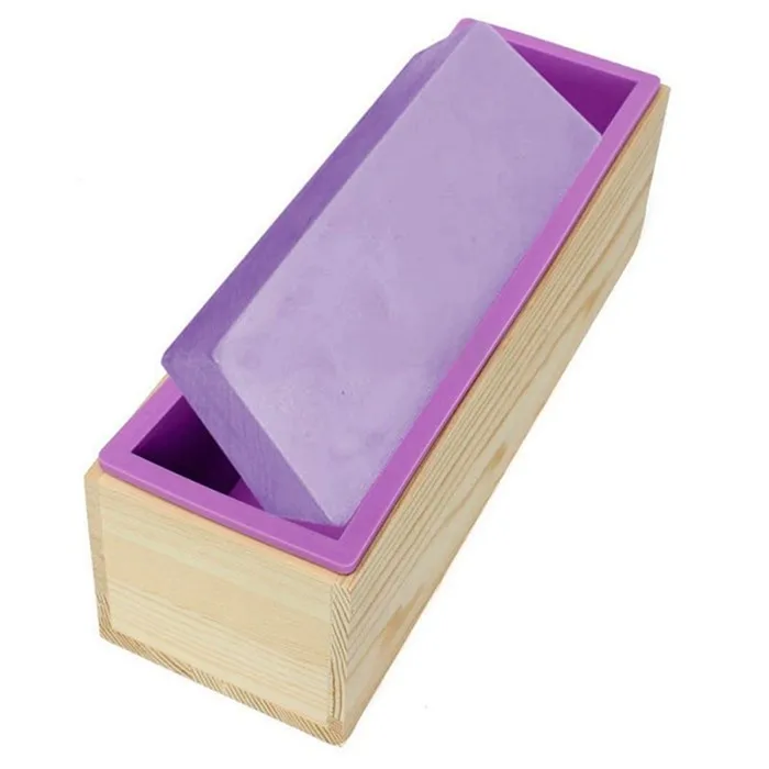 Alibaba rectangle 1.2kg handmade loaf wooden silicone soap mold with wood box