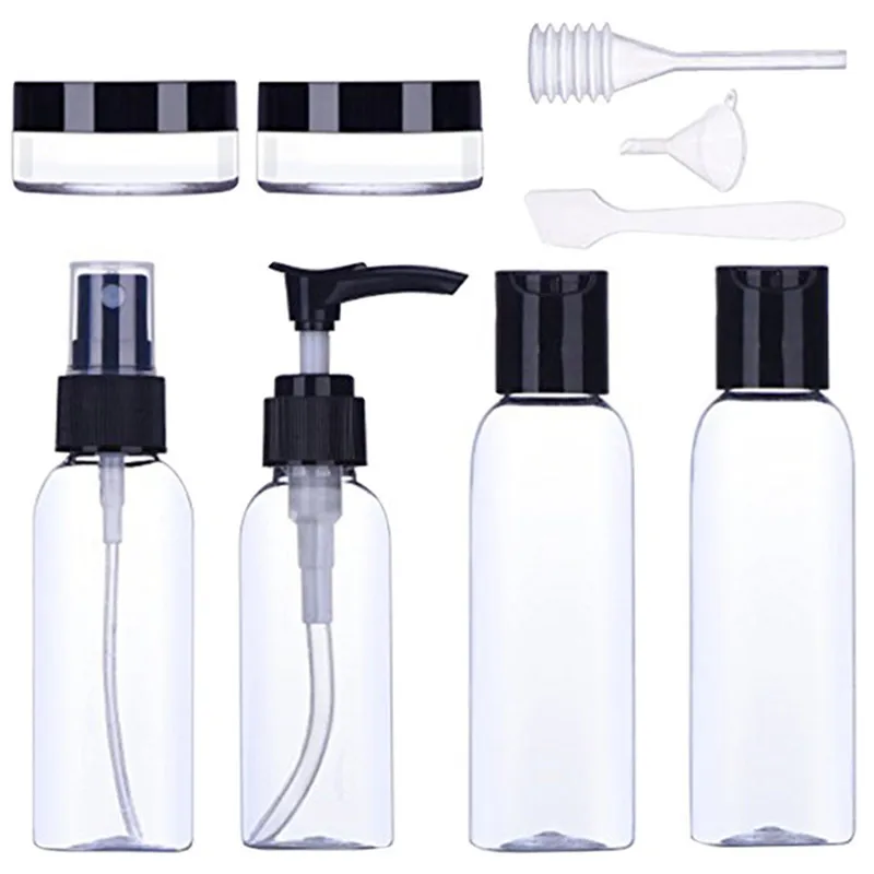 Amazon 8pcs PET lotion spray travel cosmetic bottle set kit for personal care