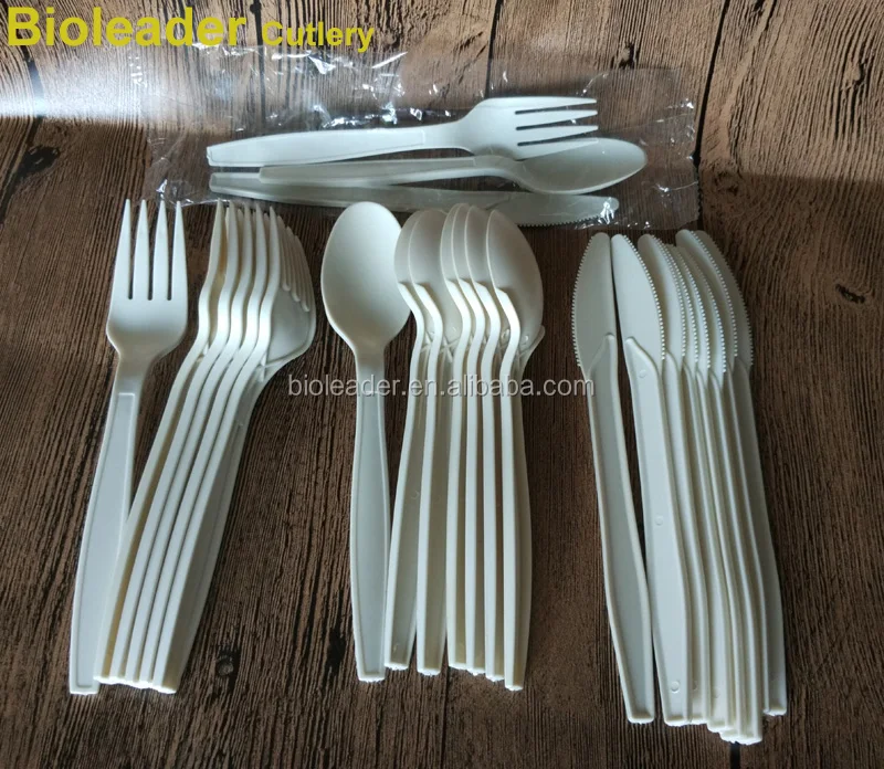 Cornstarch Material cutlery set 100% Biodegradable knife fork and spoon  for dinner