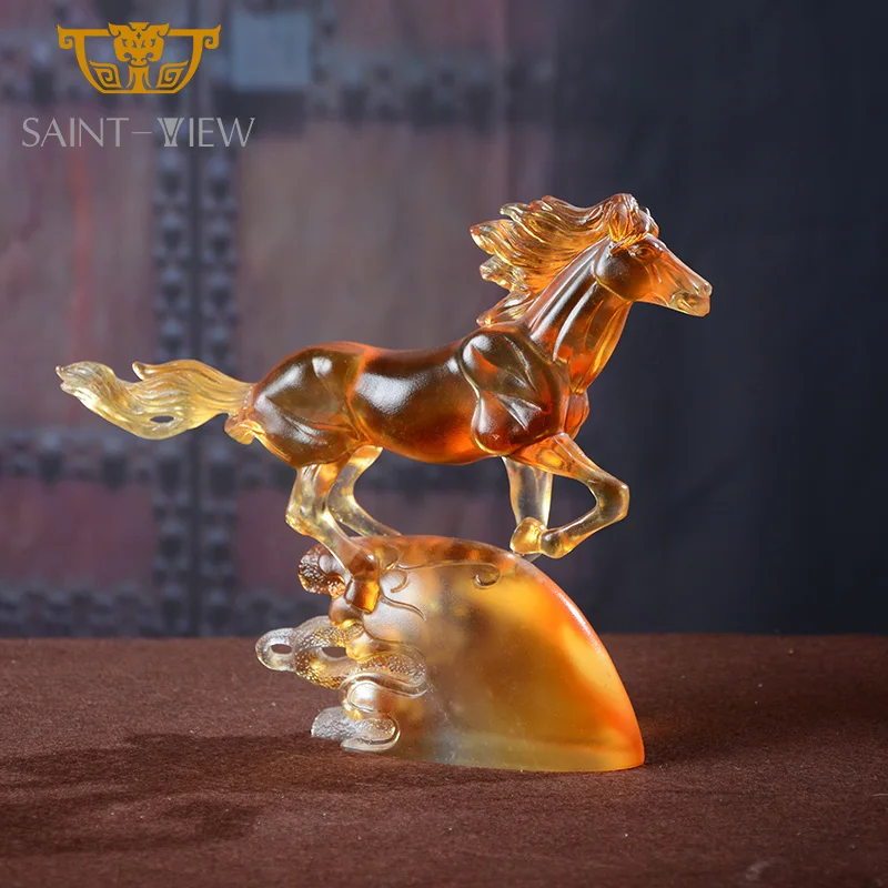 Handmade Crystal Decorative Craft Liuli Running Arabian Horse Statue