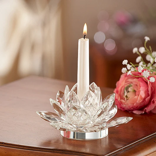 Romantic wholesale crystal lotus flower candle holder for wedding favors