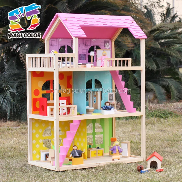 Wholesale cheap high quality girls wooden dollhouse toy bring fun W06A170