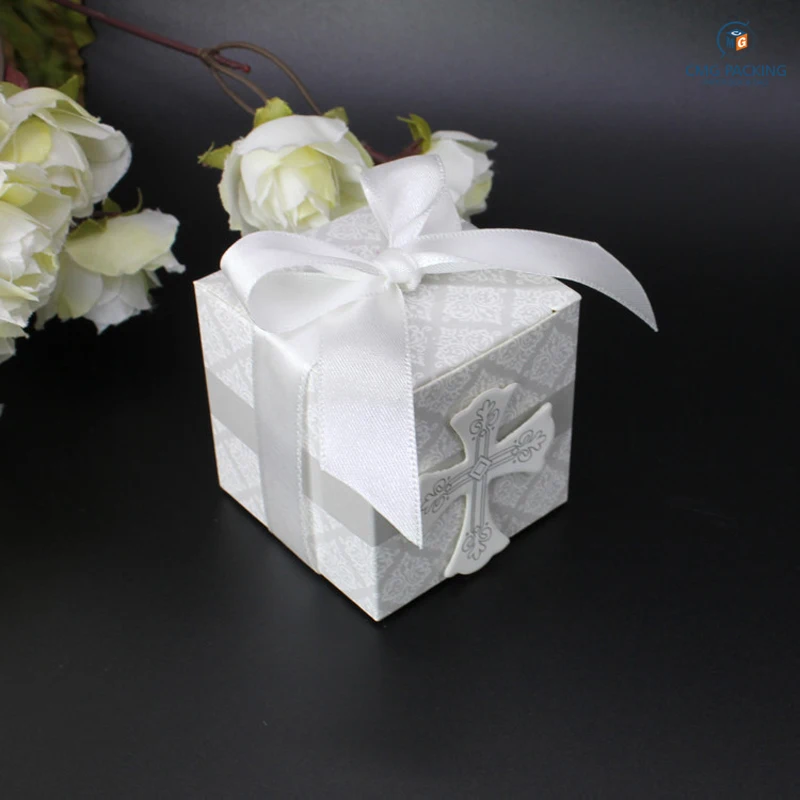 First Communion cross candy box baby shower wedding party bomboniere wrap with ribbons