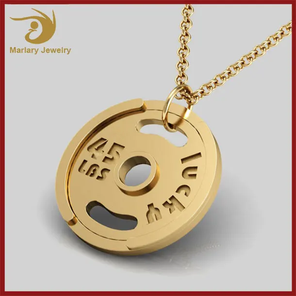 Fitness Jewelry Custom Stainless Steel Bodybuilding Weight Plate Pendant Weight Plate Necklace
