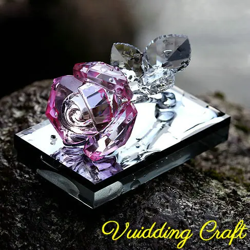 Elegant Crystal Pink Rose Flower For Wedding Party Souvenir