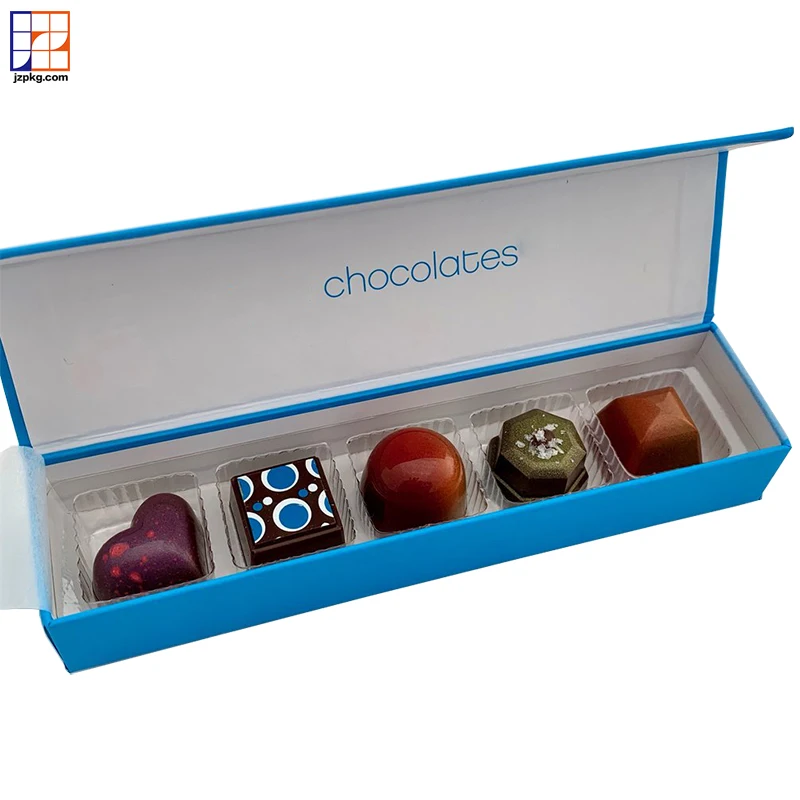 Long magnetic luxury custom printing chocolate boxes with plastic trays blister