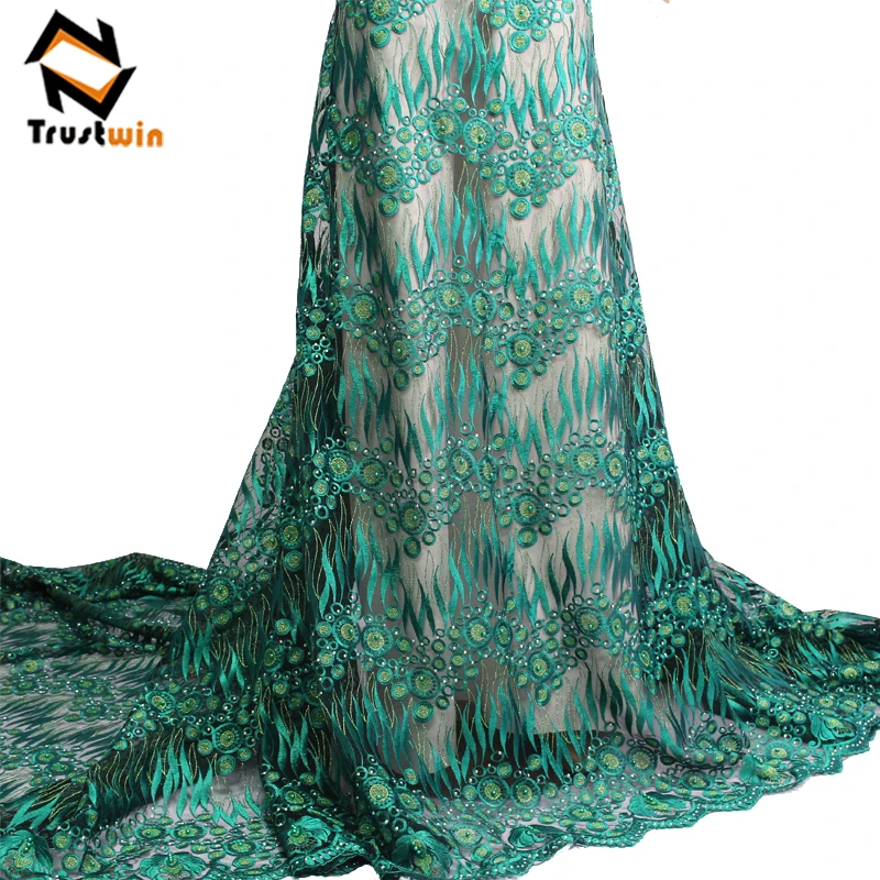 Hot selling African tulle beaded lace fabric