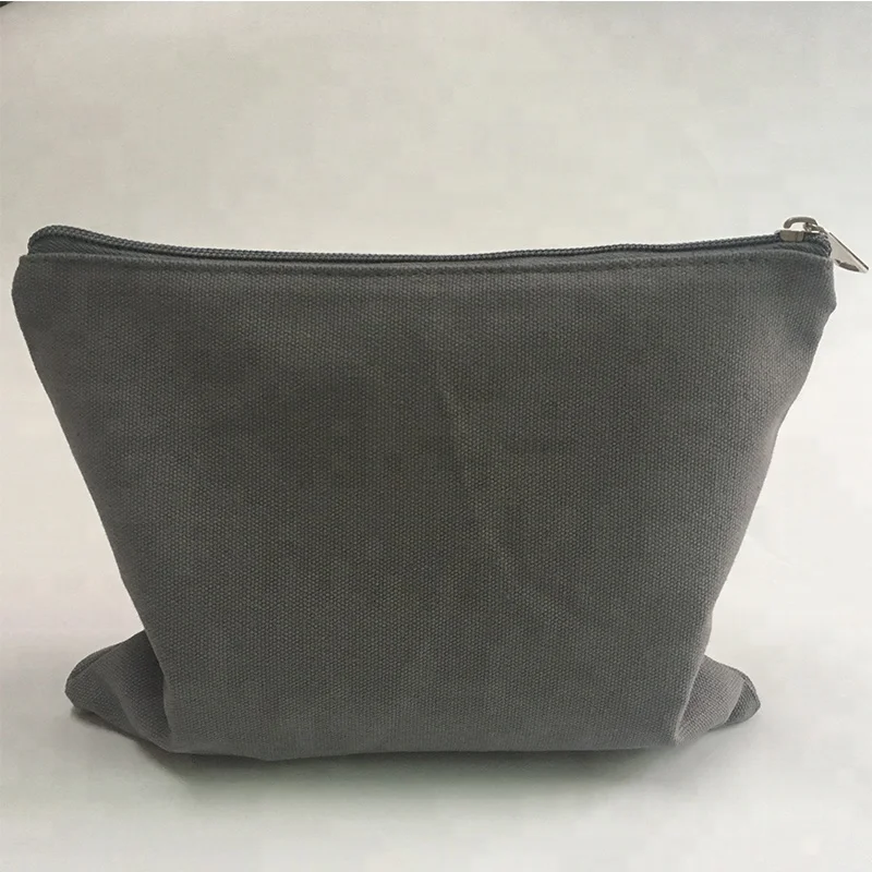 9*7 inch grey canvas zipper pouch bag, gray cotton pouch / canvas make-up bag, small cotton pouch