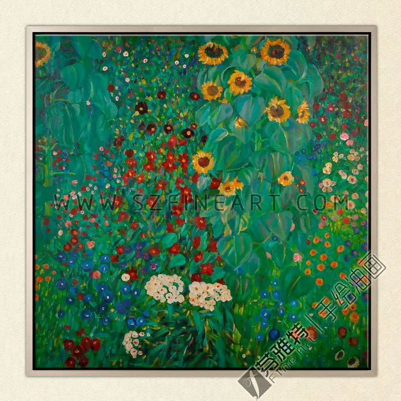 Bauerngarten mit Sonnenblumen, 100% Handmade Morden Oil Painting Canvas Reproduction of Gustav Klimt