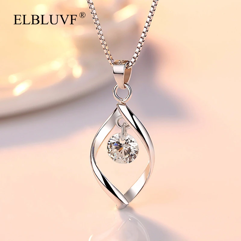 
ELBLUVF Free Shipping Copper 925 Sterling Silver Plated New Women Design Jewelry Zircon Wave Pendant Necklace 