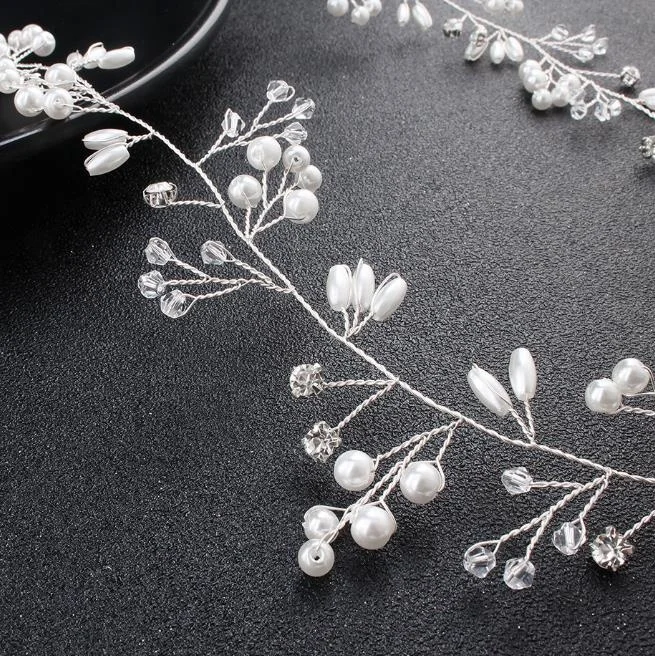 
Handmade Crystal Diamond Pearl Hair Accessories Bridal Headband for Wedding 