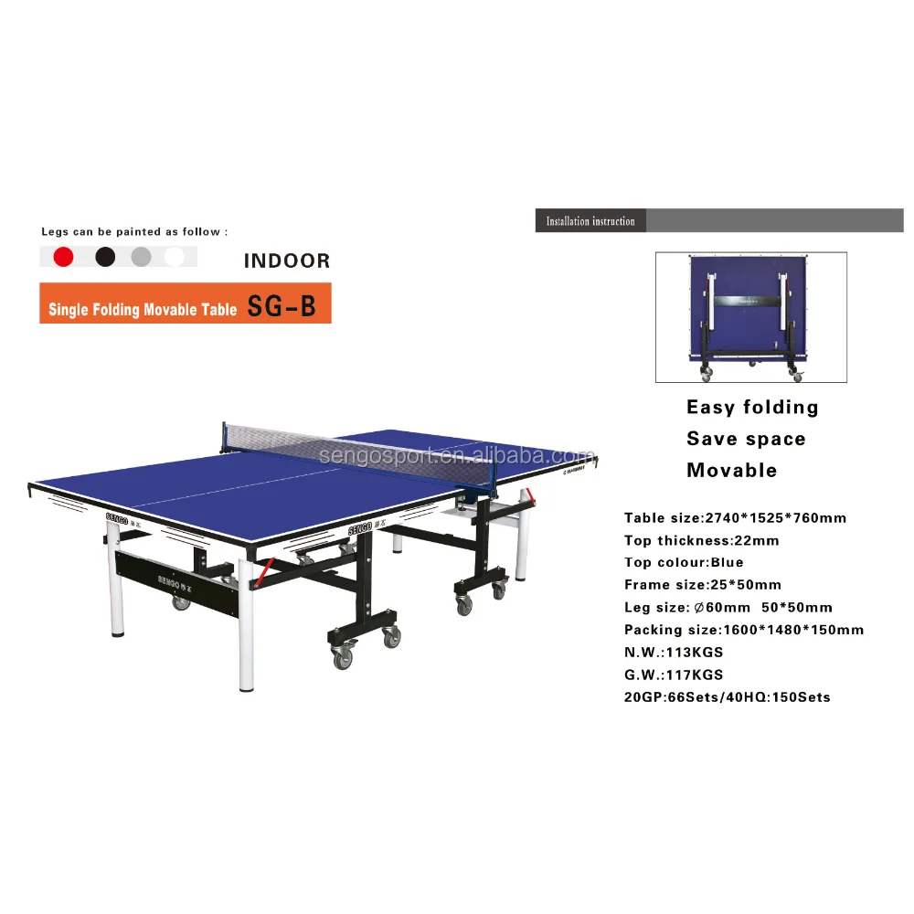 SENGO movable single folding 25mm table tennis table/ping pong table for sale