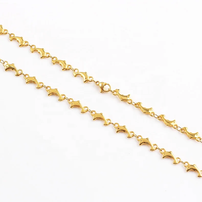 OUMI Simple Gold Chain Necklace Jewelry Stainless Steel Dolphin Link Necklace