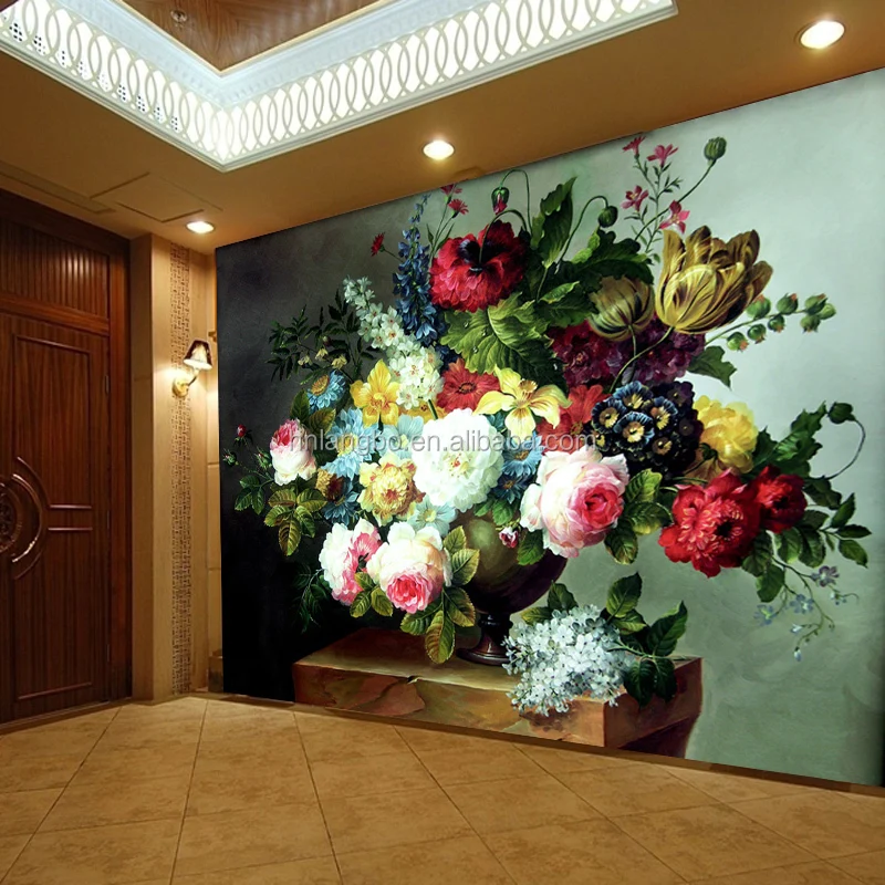 European painting wallpaper flower vase wallpaper mural wallpaper