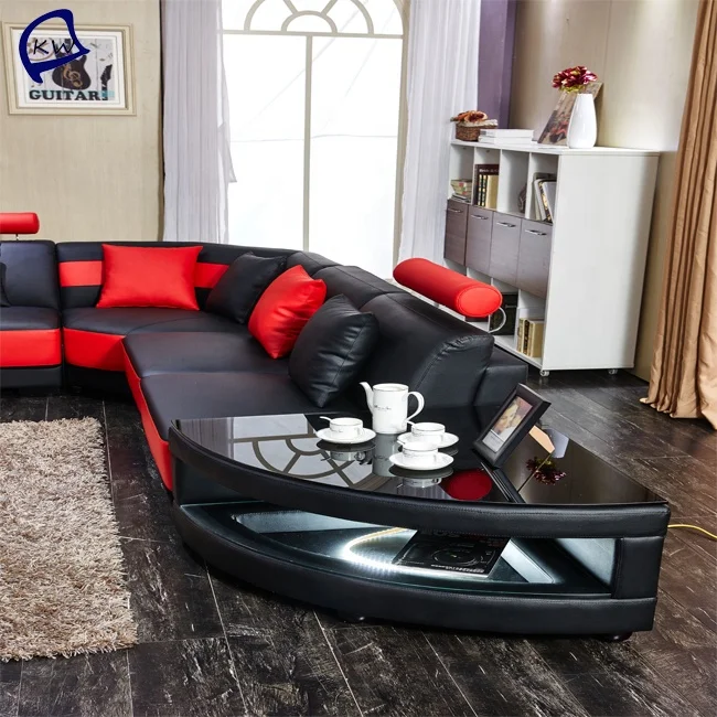 High-end Furniture pure red leather sofa set for living room