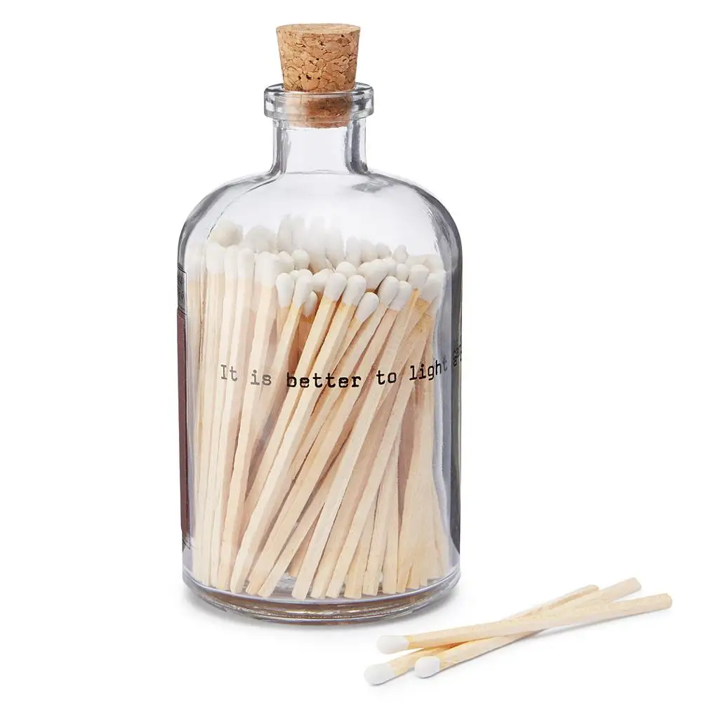Customized calligraphy large matches in glass bottle with cork lid