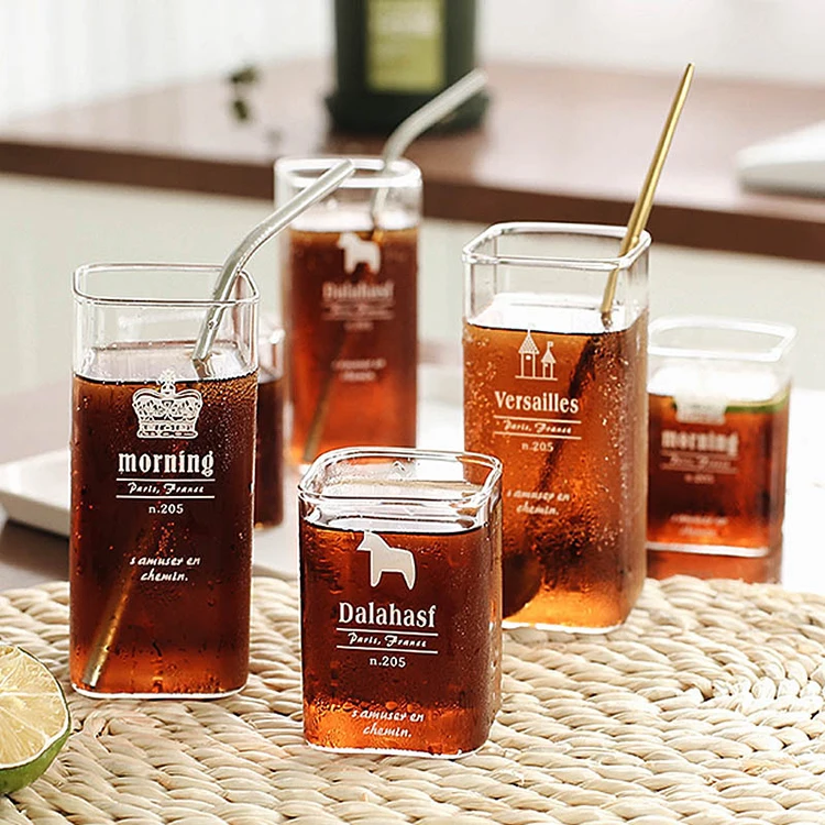 Custom design square glass cup  juice glass cup milk glass cup