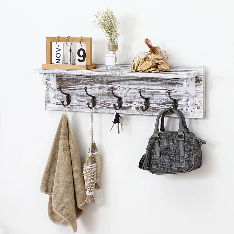White Solid Wood Entryway Organization Wall Mountable white coat rack