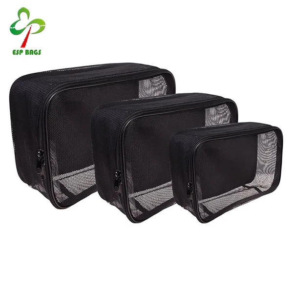 3 Piece Assorted Size Mesh Cosmetic Bag, Set 3 Travel See Through Make Up Organizer Pouch