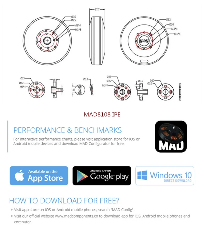 MAD8108 IPE 170KV Waterproof 48V 500W Brushless DC Water Resistant Motor electric paramotor