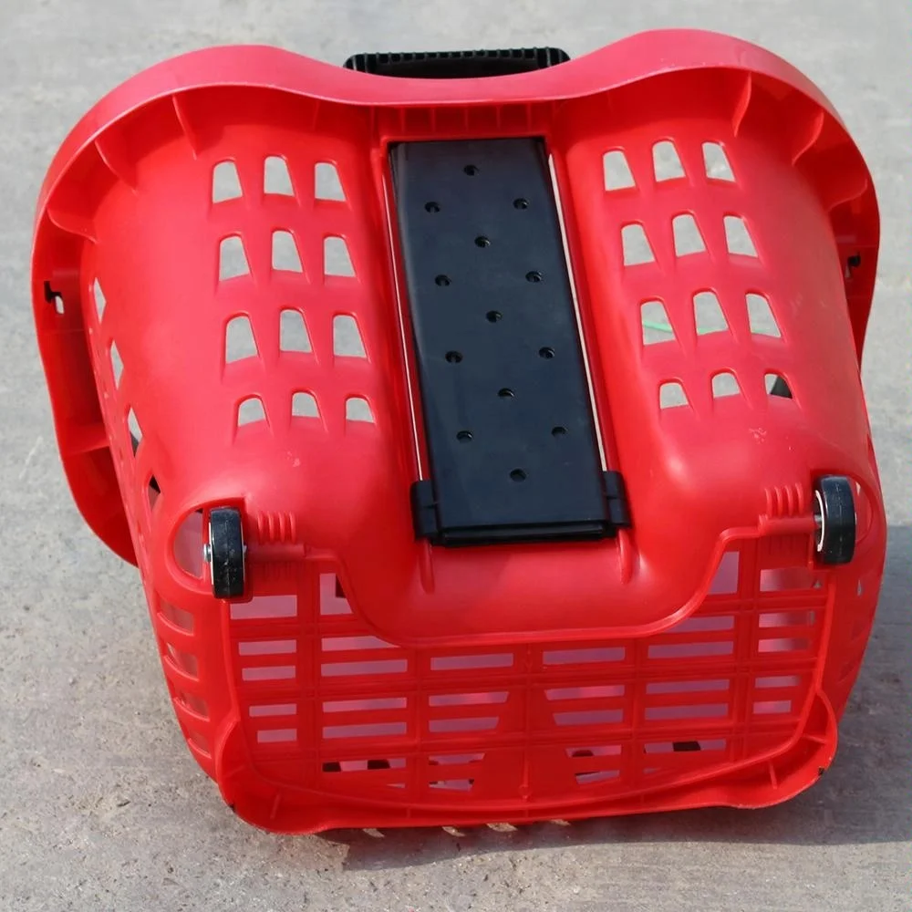 55Liters plastic shopping basket from china with 2 wheels 1 handle