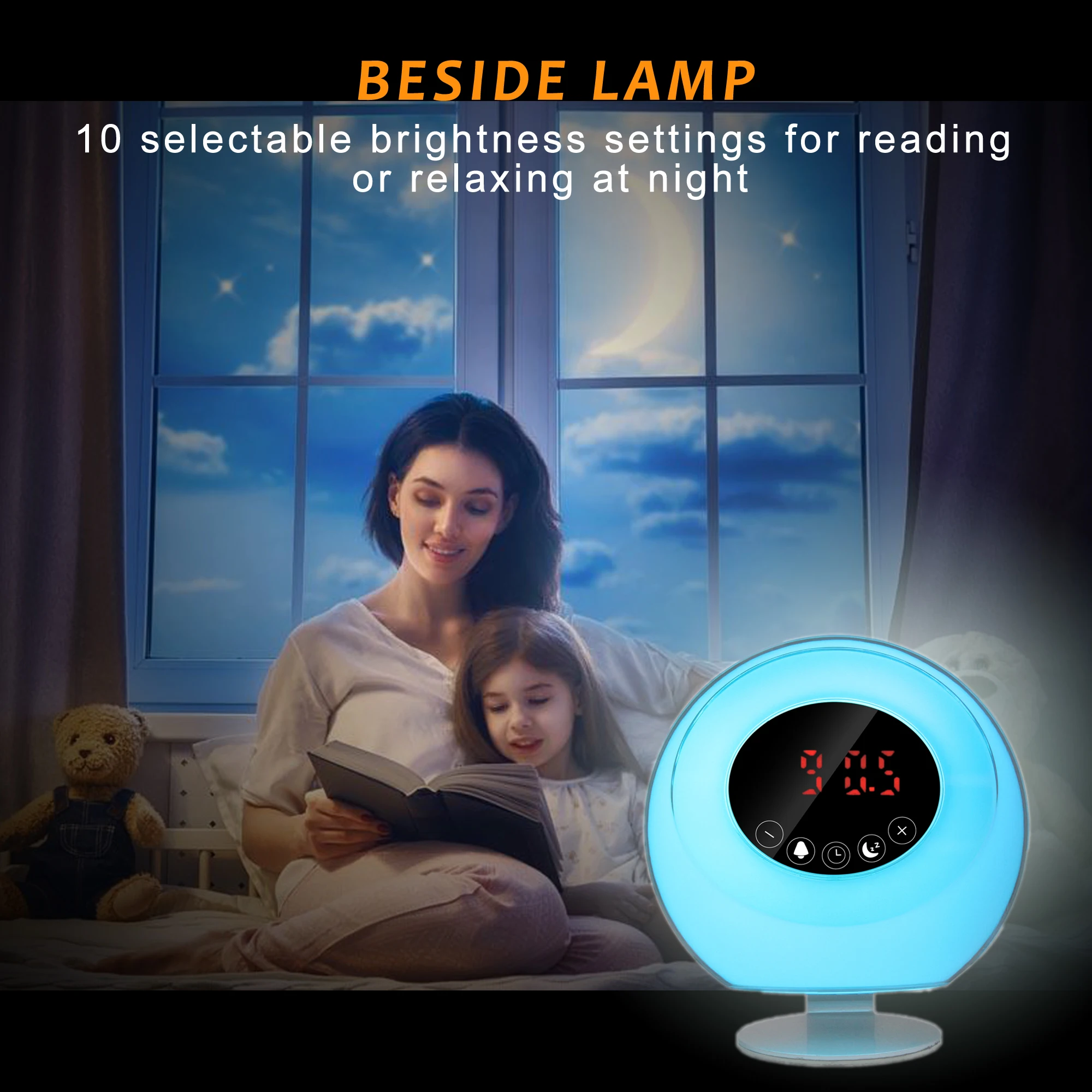 CE rohs led lamp children clock bedroom bed light wake-up light alarm clock with sunrise simulation