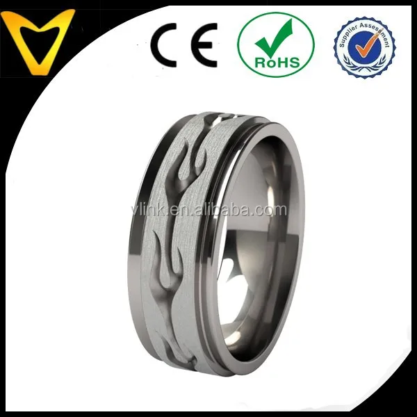 Wide carved flames ring,flames engraved titanium ring,custom texture engraved men ring specialized coating flames ring designs