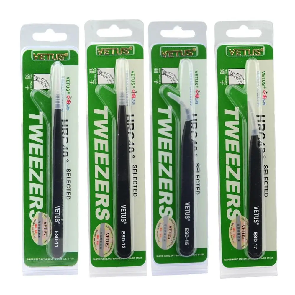 Eyelash Tweezers for Eyelash Extension Tools Genuine VETUS Tweezers Black Anti-Static Coating Tweezers