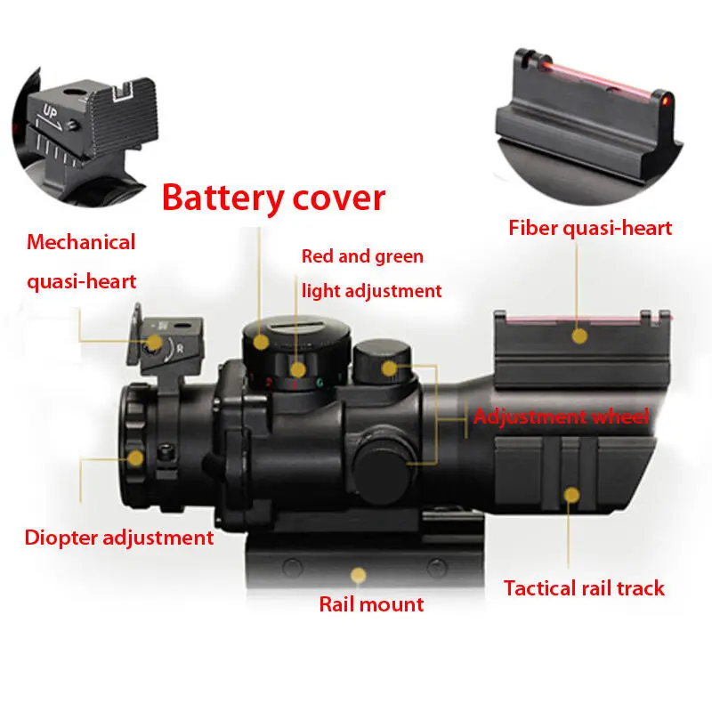 Scope Fiber Illuminated 4x32 Rifle Optic Sight Red Tactical Tri Acog Prismatic