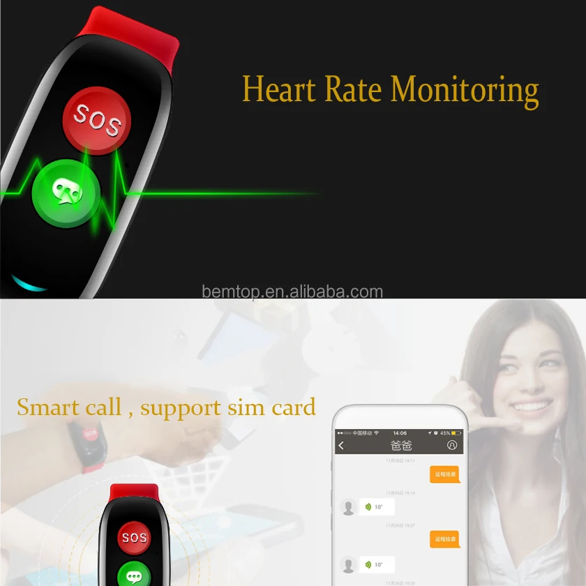 
Old Man Smart band Support GPS WIFI LBS Positioning Device Blood heart rate monitoring Tracker Bracelet Wristband 