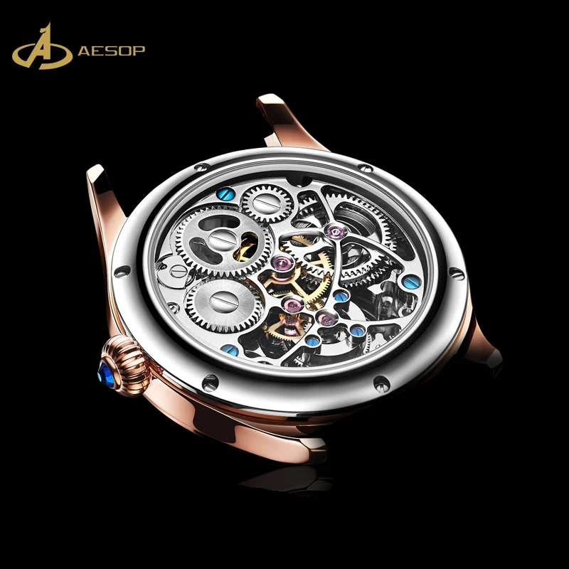 Aesop mechanical watch gypsophila engraved leather strap waterproof automatic tourbillon mechanical watch