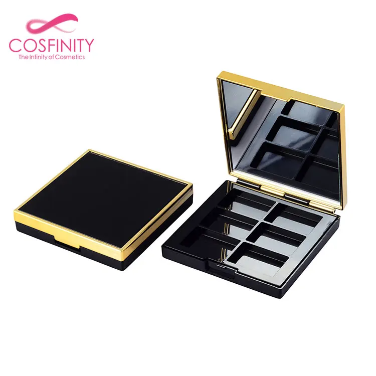 Cosmetic black square eyeshadow packaging eye shadow case makeup palette containers with mirror